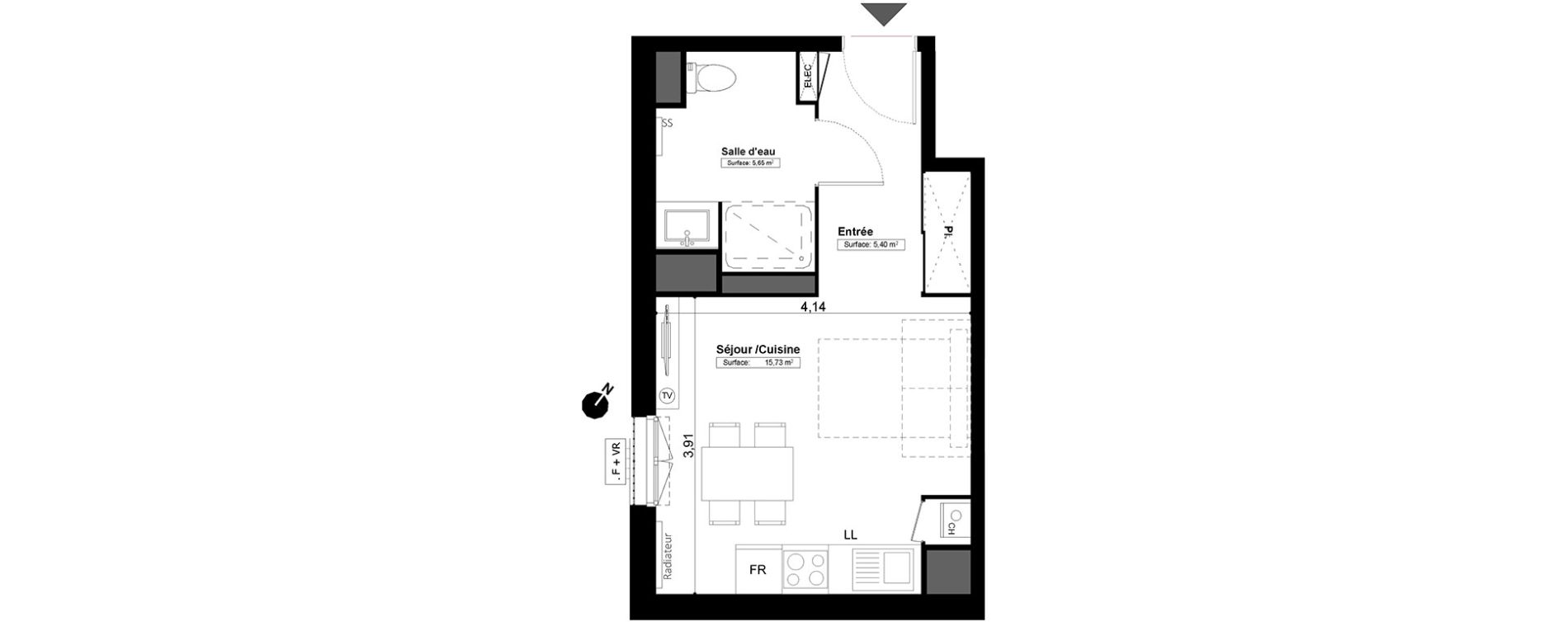 Appartement T1 de 26,78 m2 &agrave; Melun Centre