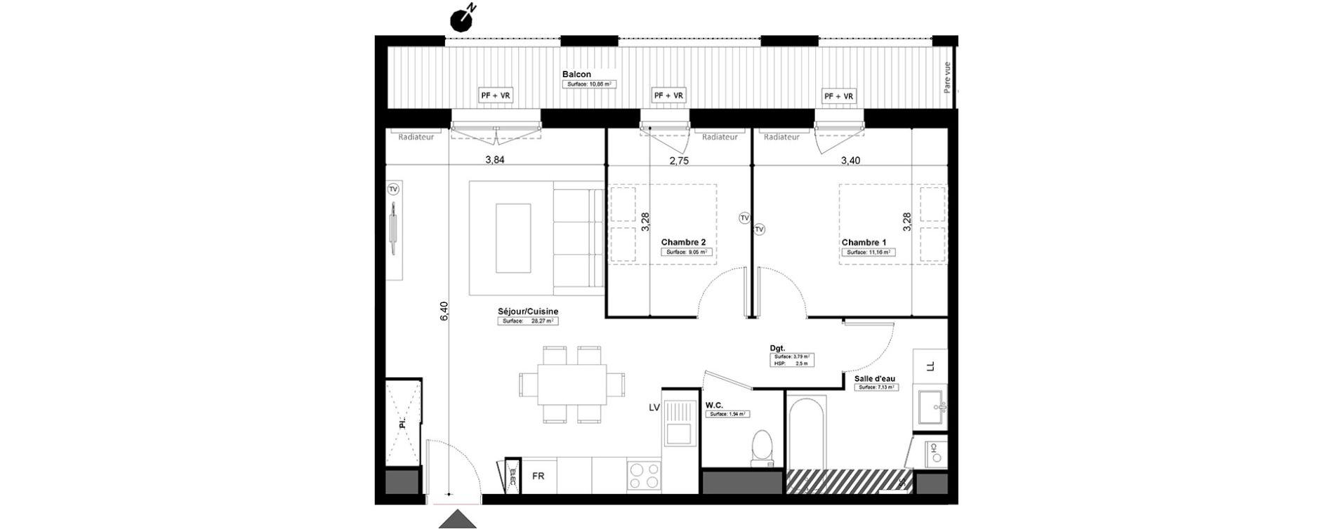 Appartement T3 de 61,34 m2 &agrave; Melun Centre