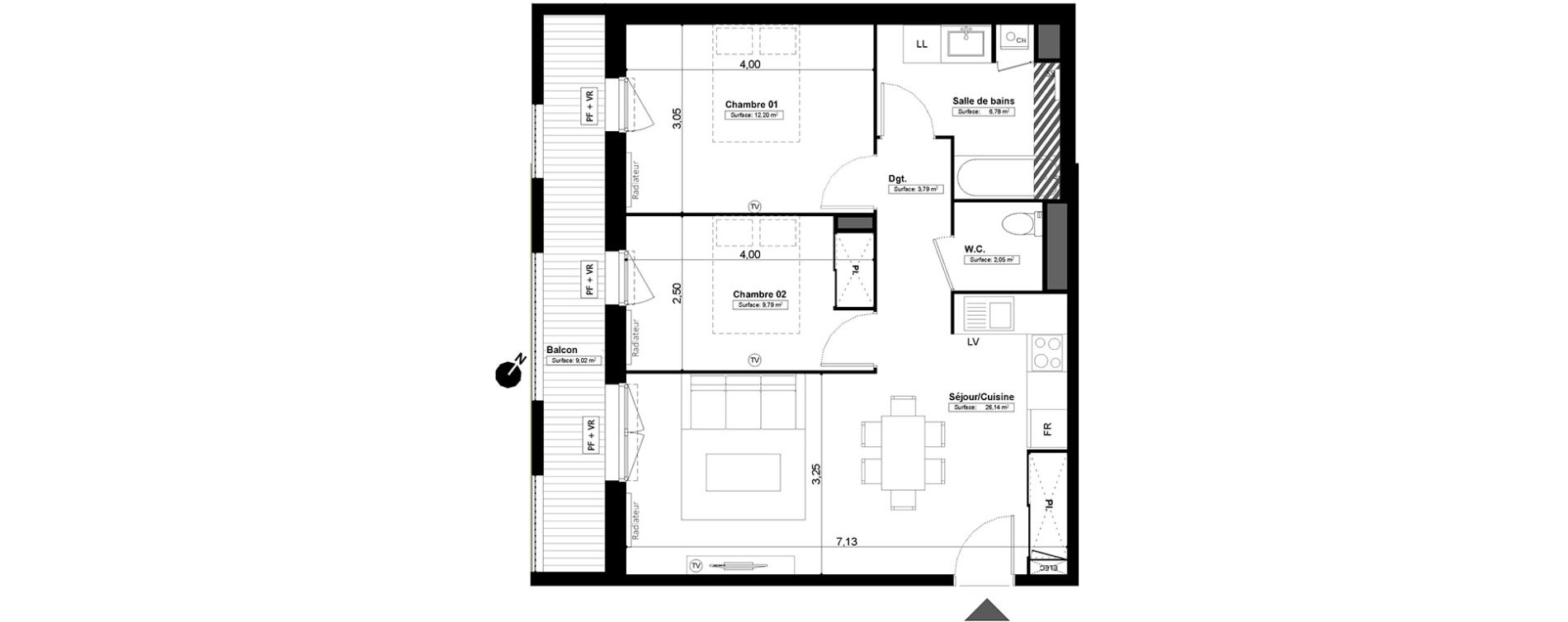 Appartement T3 de 60,75 m2 &agrave; Melun Centre