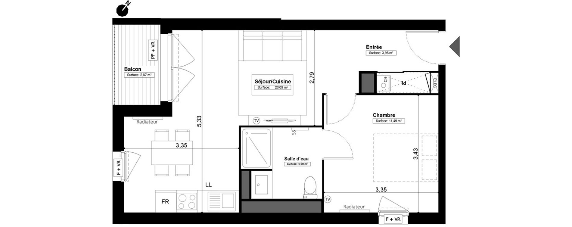 Appartement T2 de 43,23 m2 &agrave; Melun Centre