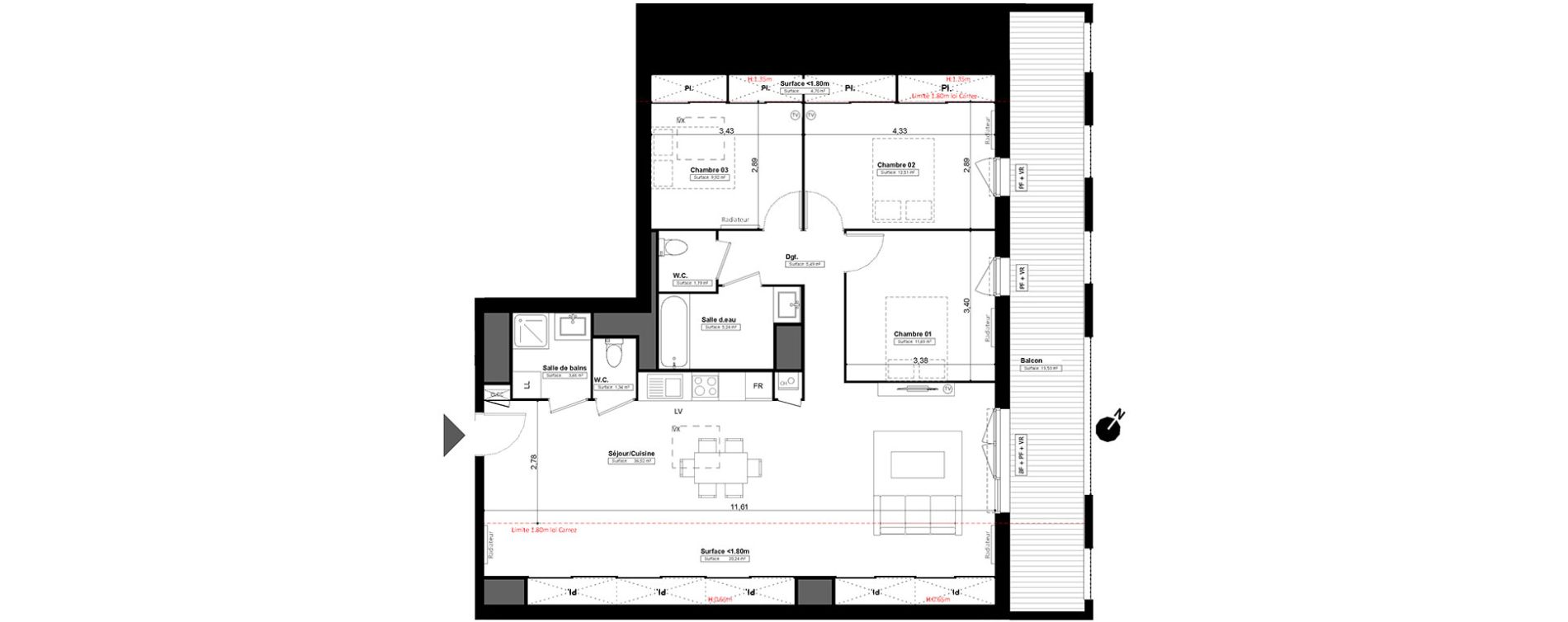 Appartement T4 de 95,73 m2 &agrave; Melun Centre