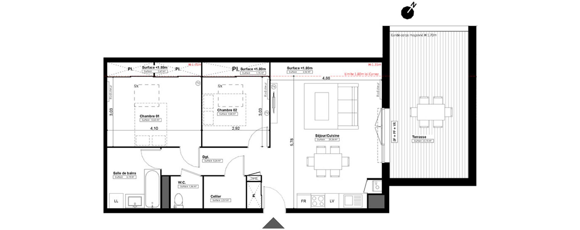 Appartement T3 de 74,92 m2 &agrave; Melun Centre
