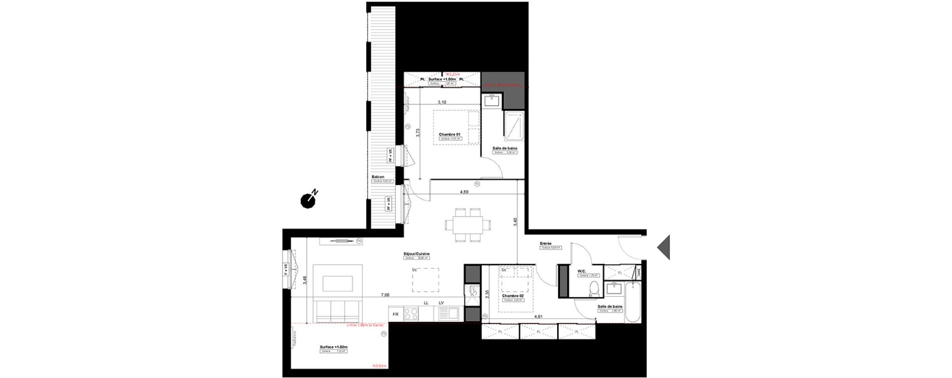Appartement T3 de 82,70 m2 &agrave; Melun Centre