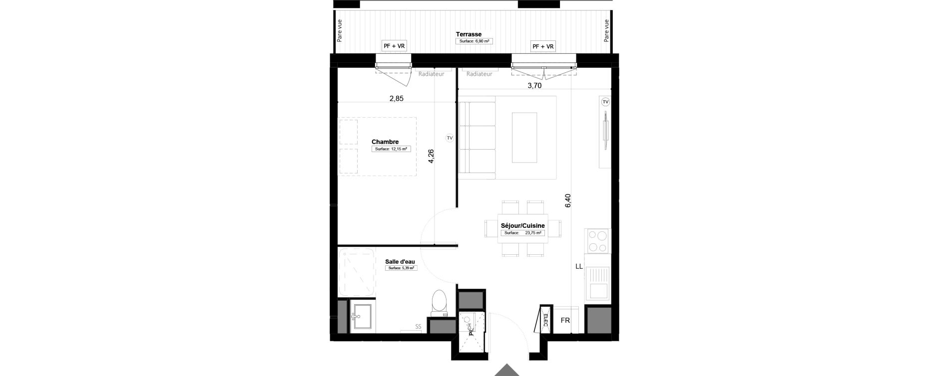 Appartement T2 de 41,28 m2 &agrave; Melun Centre