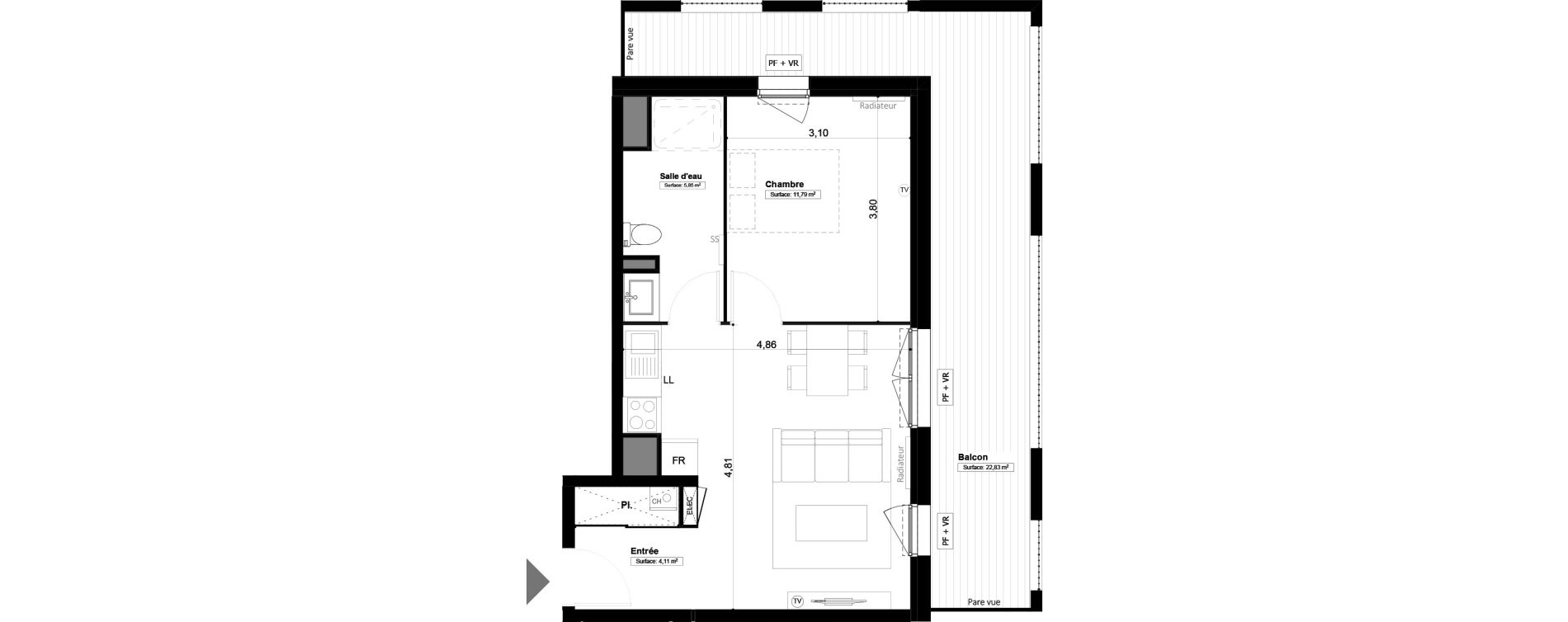 Appartement T2 de 41,76 m2 &agrave; Melun Centre
