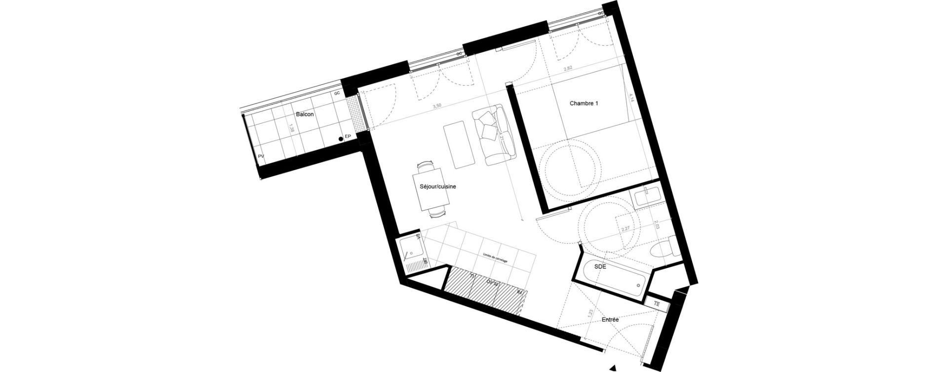 Appartement T2 de 42,23 m2 &agrave; Melun Centre
