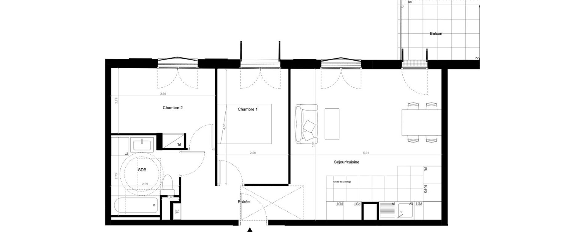 Appartement T3 de 59,35 m2 &agrave; Melun Centre