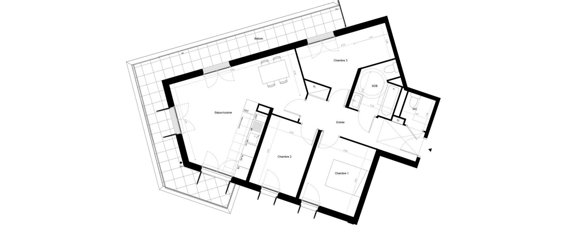 Appartement T4 de 75,61 m2 &agrave; Melun Centre