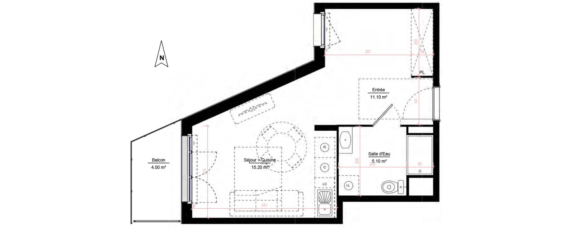 Appartement T1 de 31,40 m2 &agrave; Melun Woodi