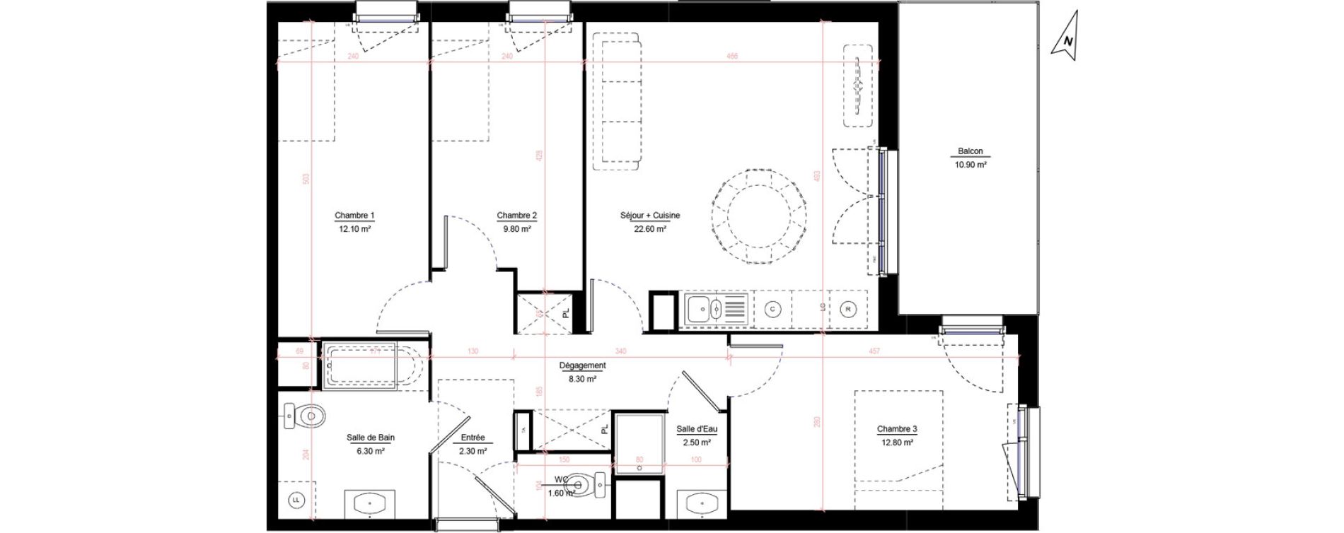 Appartement T4 de 78,30 m2 &agrave; Melun Woodi