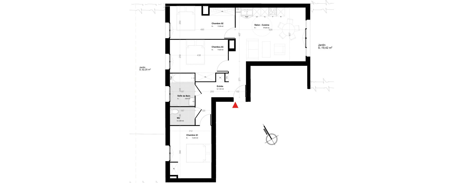 Appartement T4 de 74,50 m2 &agrave; Melun Trois moulins