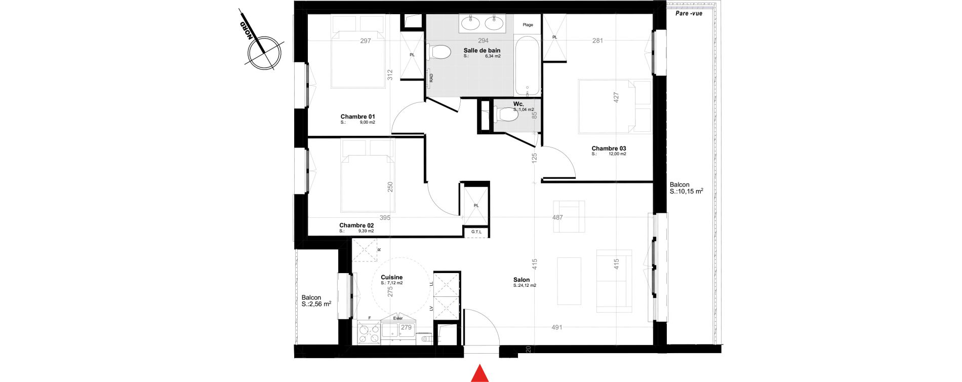 Appartement T4 de 69,01 m2 &agrave; Melun Trois moulins
