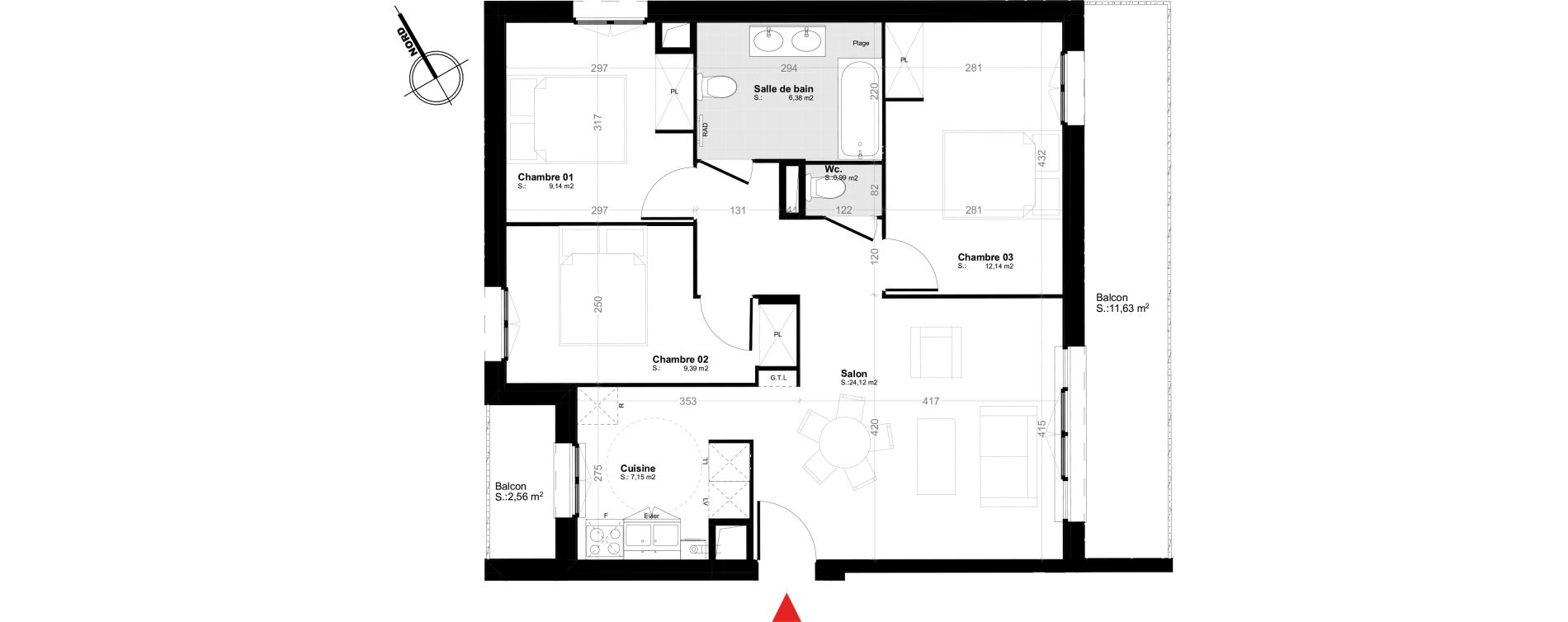 Appartement T4 de 69,31 m2 &agrave; Melun Trois moulins