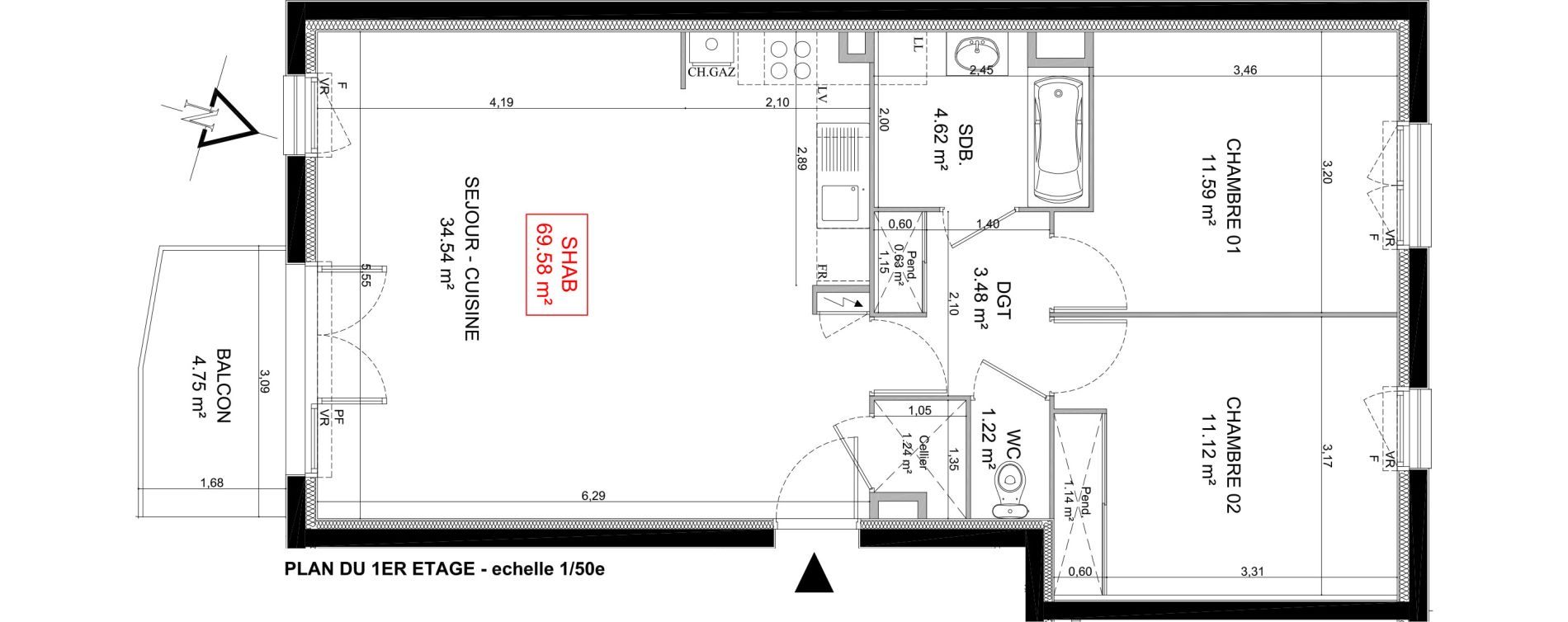 Appartement T3 de 69,58 m2 &agrave; Messy Centre