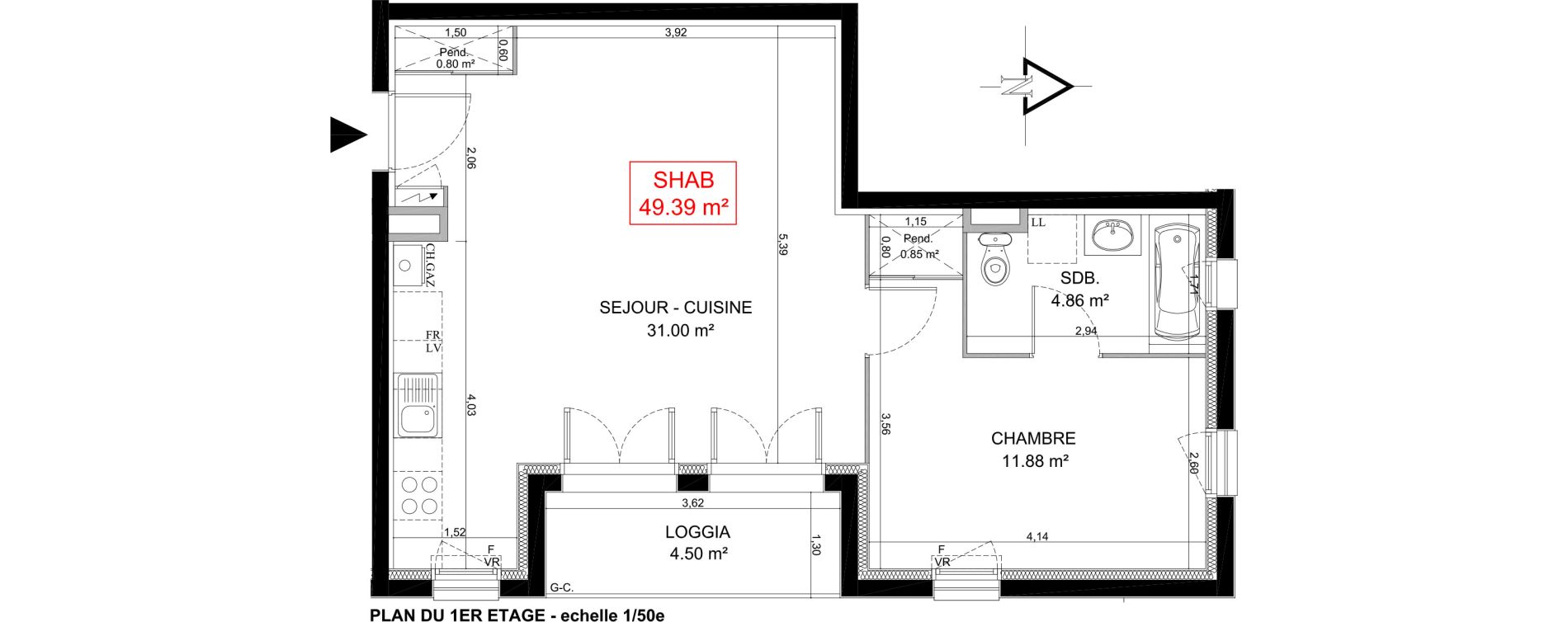 Appartement T2 de 49,39 m2 &agrave; Messy Centre