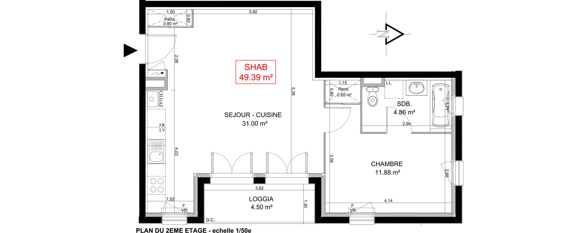Appartement T2 de 49,39 m2 &agrave; Messy Centre