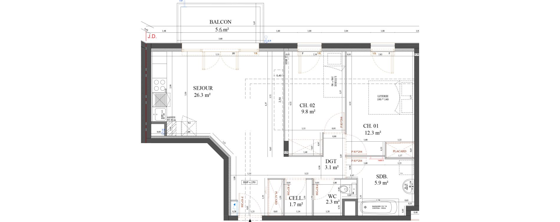 Appartement T3 de 61,40 m2 &agrave; Messy Centre