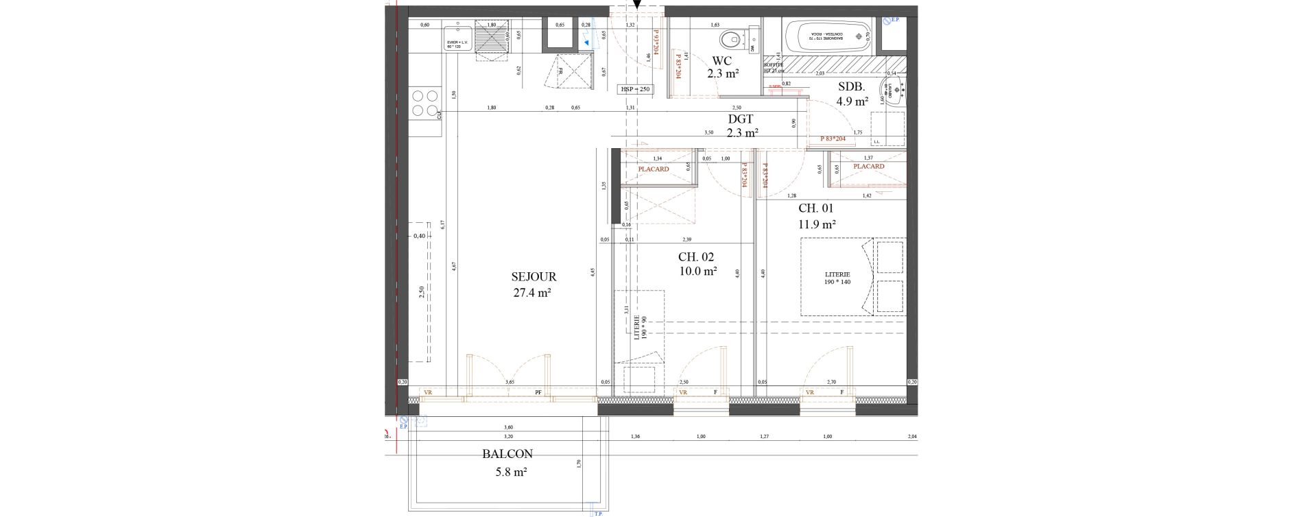 Appartement T3 de 58,70 m2 &agrave; Messy Centre