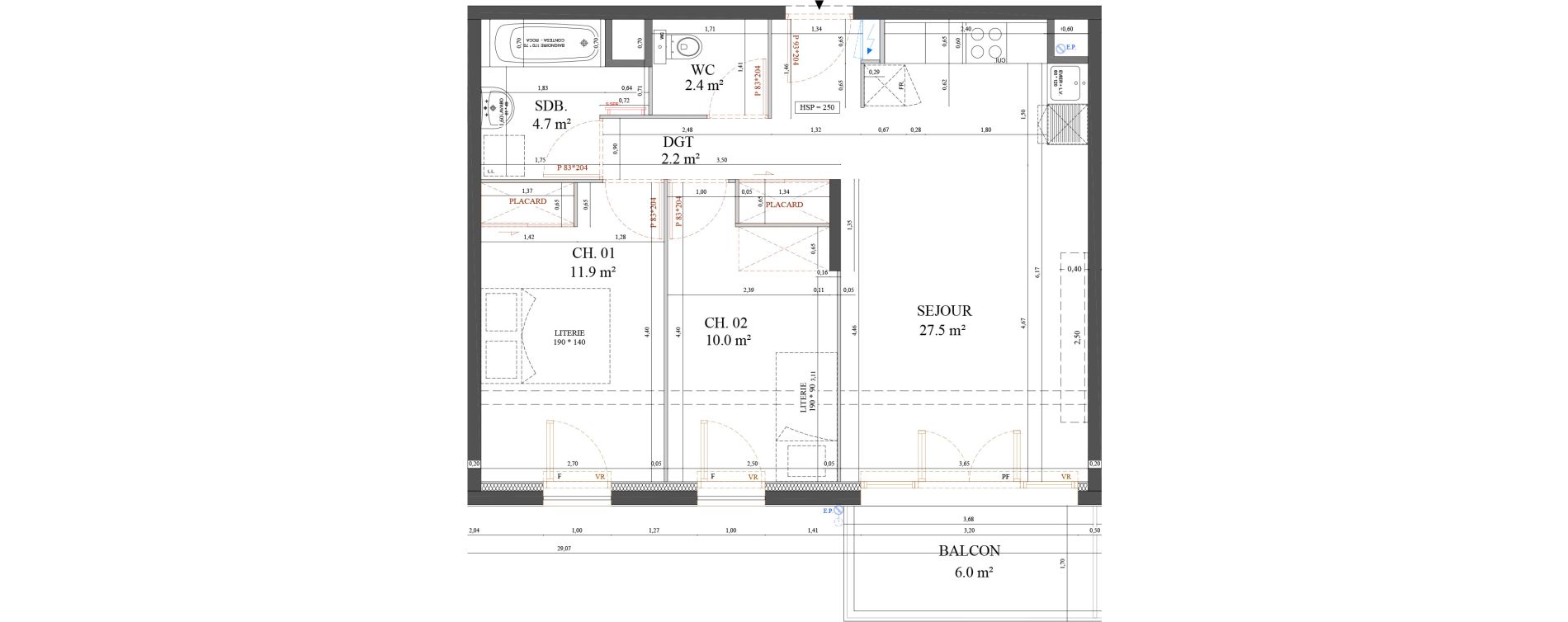 Appartement T3 de 58,70 m2 &agrave; Messy Centre