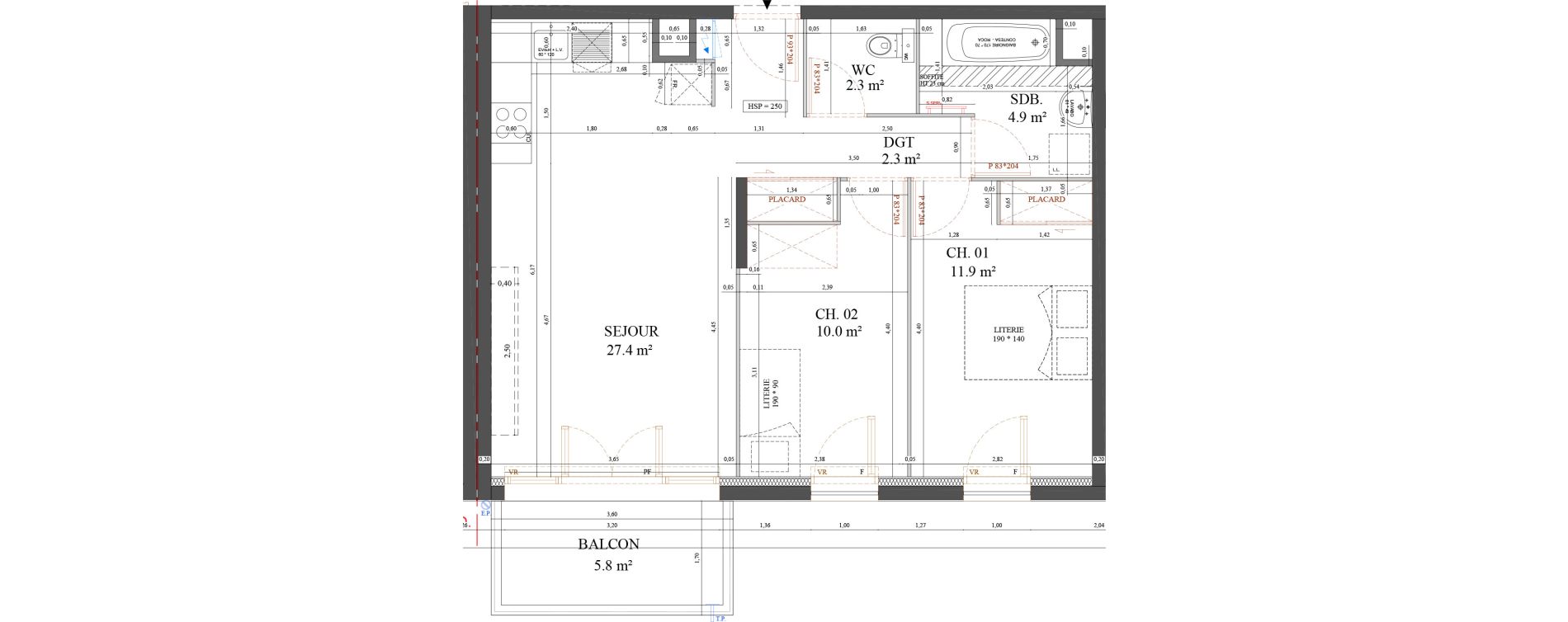 Appartement T3 de 58,70 m2 &agrave; Messy Centre