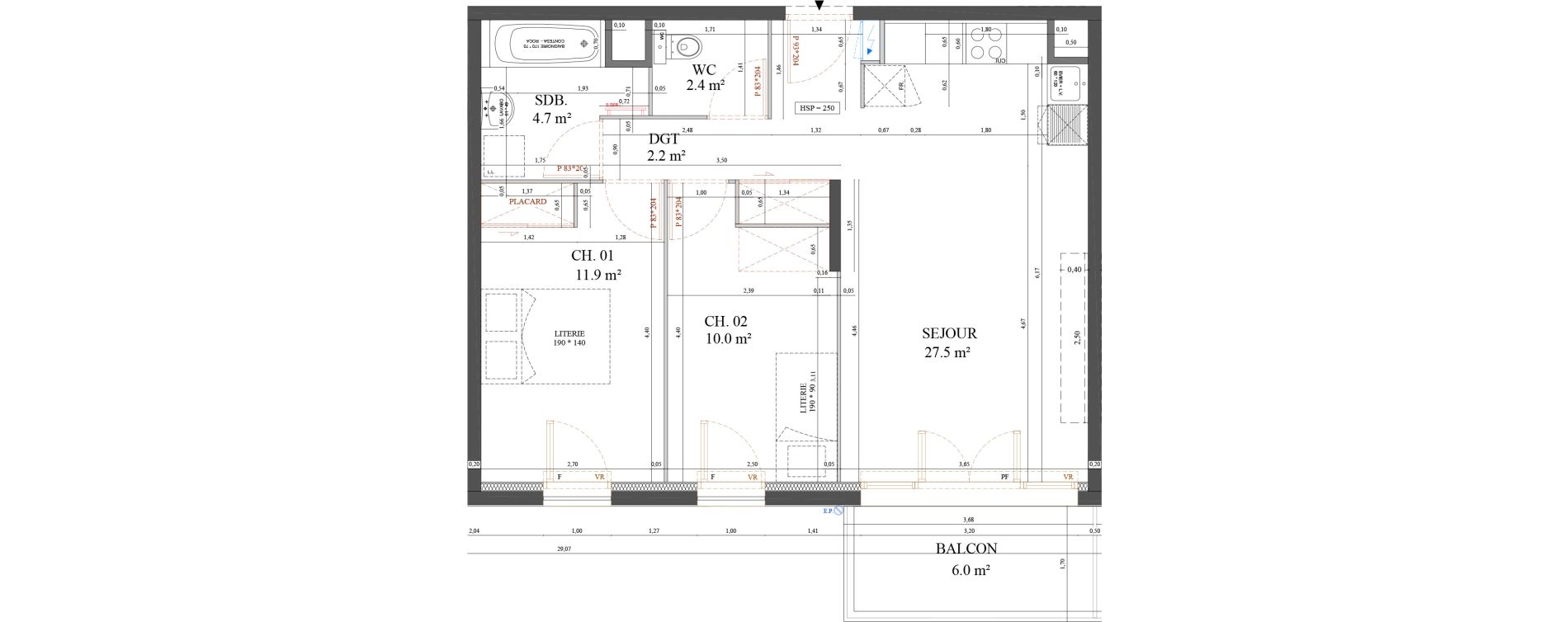 Appartement T3 de 58,70 m2 &agrave; Messy Centre