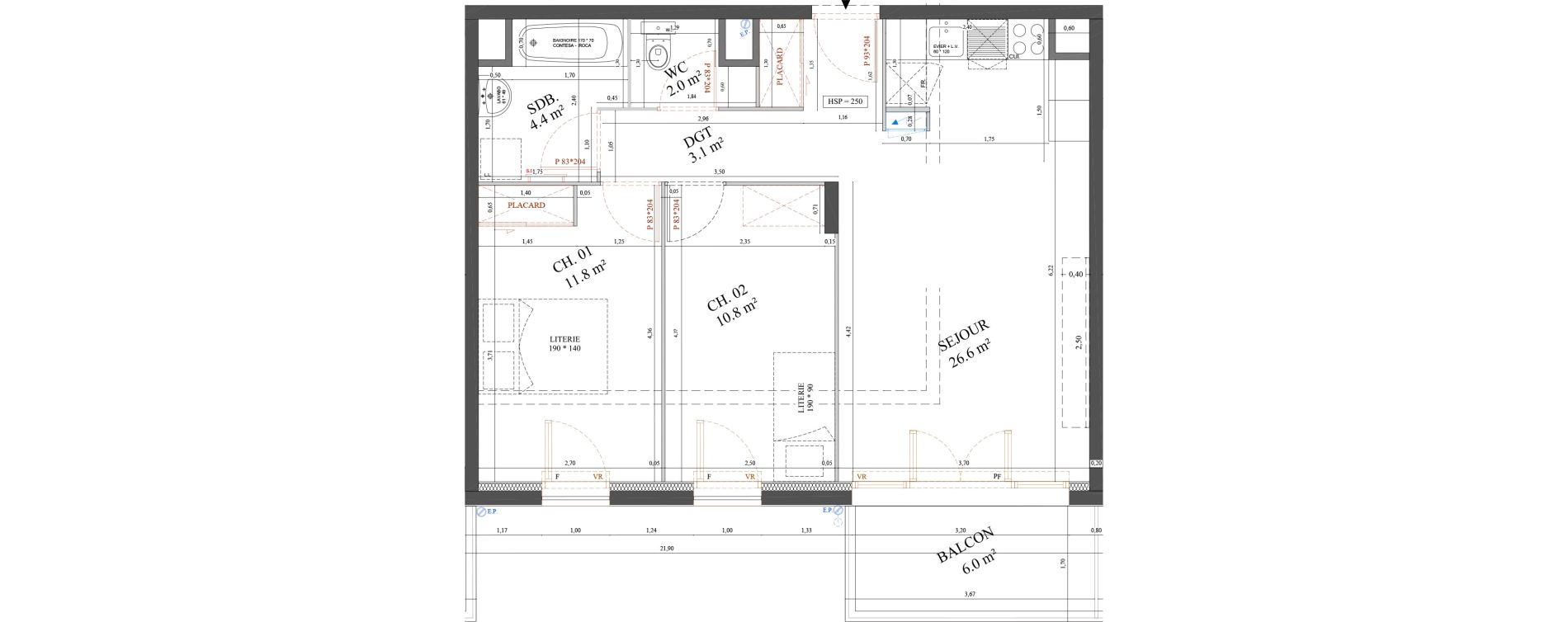 Appartement T3 de 61,80 m2 &agrave; Messy Centre