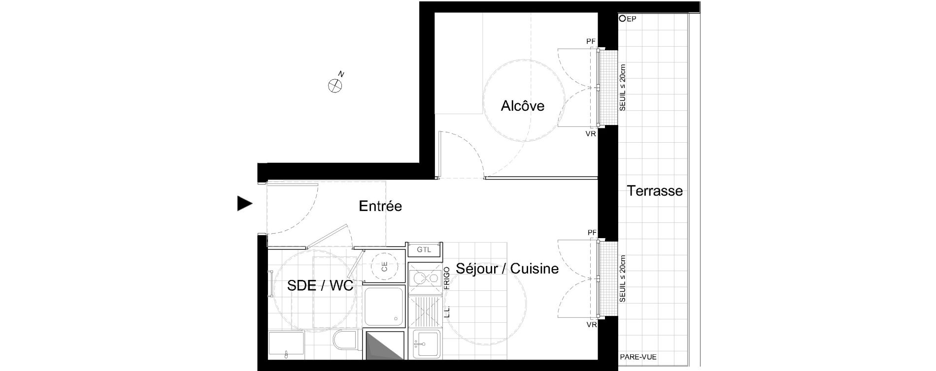 Appartement T1 de 29,21 m2 &agrave; Moissy-Cramayel L arboretum de chanteloup