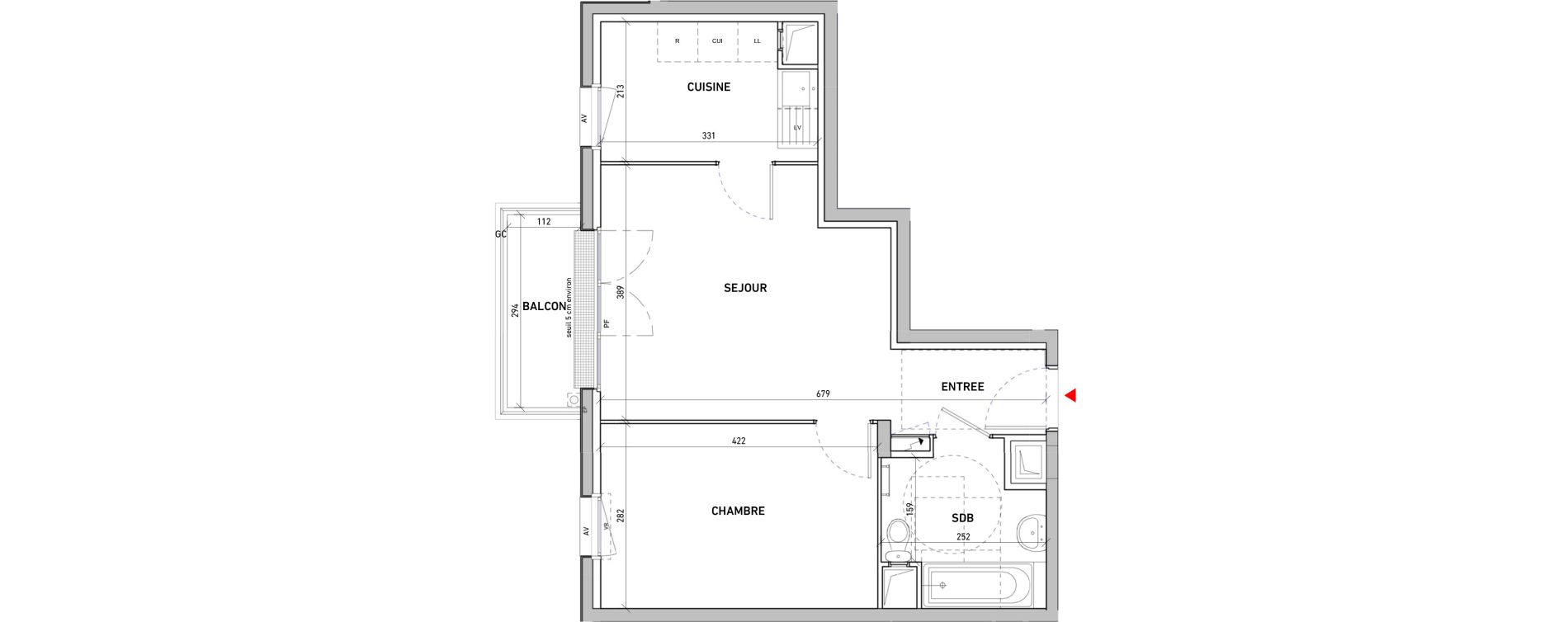 Appartement T2 de 43,09 m2 &agrave; Moissy-Cramayel L arboretum de chanteloup