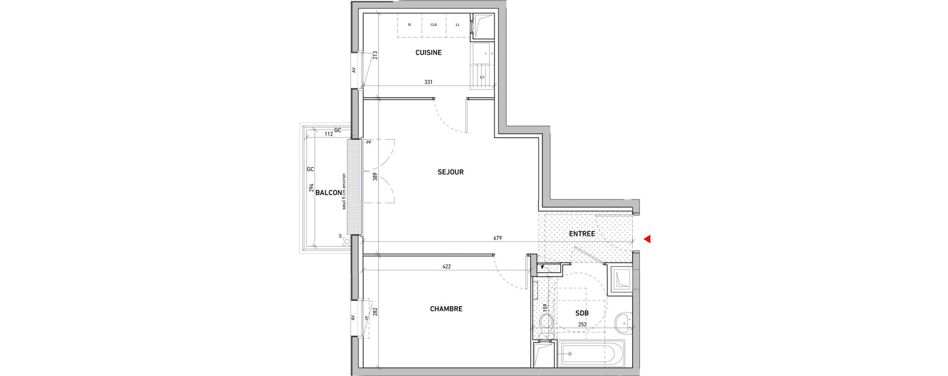 Appartement T2 de 43,11 m2 &agrave; Moissy-Cramayel L arboretum de chanteloup