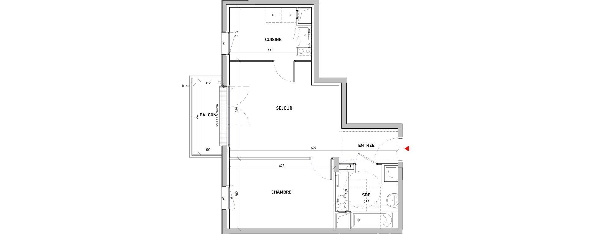 Appartement T2 de 43,09 m2 &agrave; Moissy-Cramayel L arboretum de chanteloup