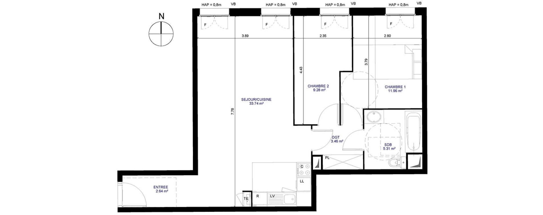 Appartement T3 de 66,39 m2 &agrave; Moissy-Cramayel Centre