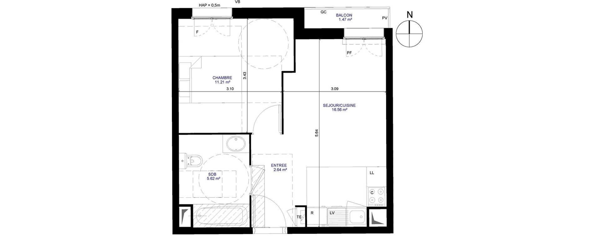 Appartement T2 de 36,03 m2 &agrave; Moissy-Cramayel Centre