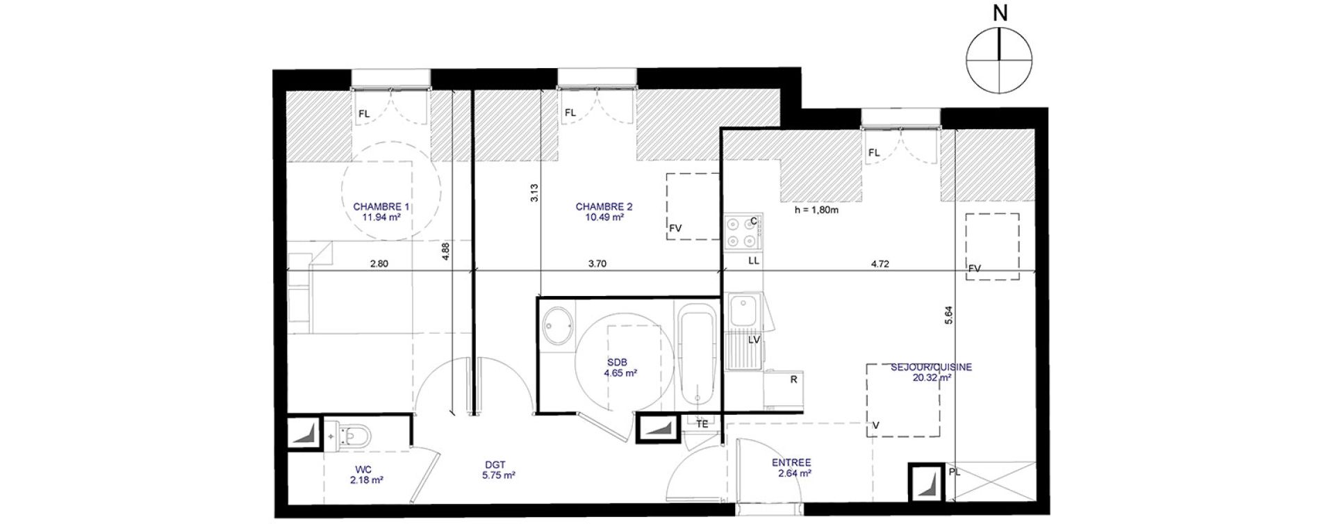 Appartement T3 de 57,97 m2 &agrave; Moissy-Cramayel Centre