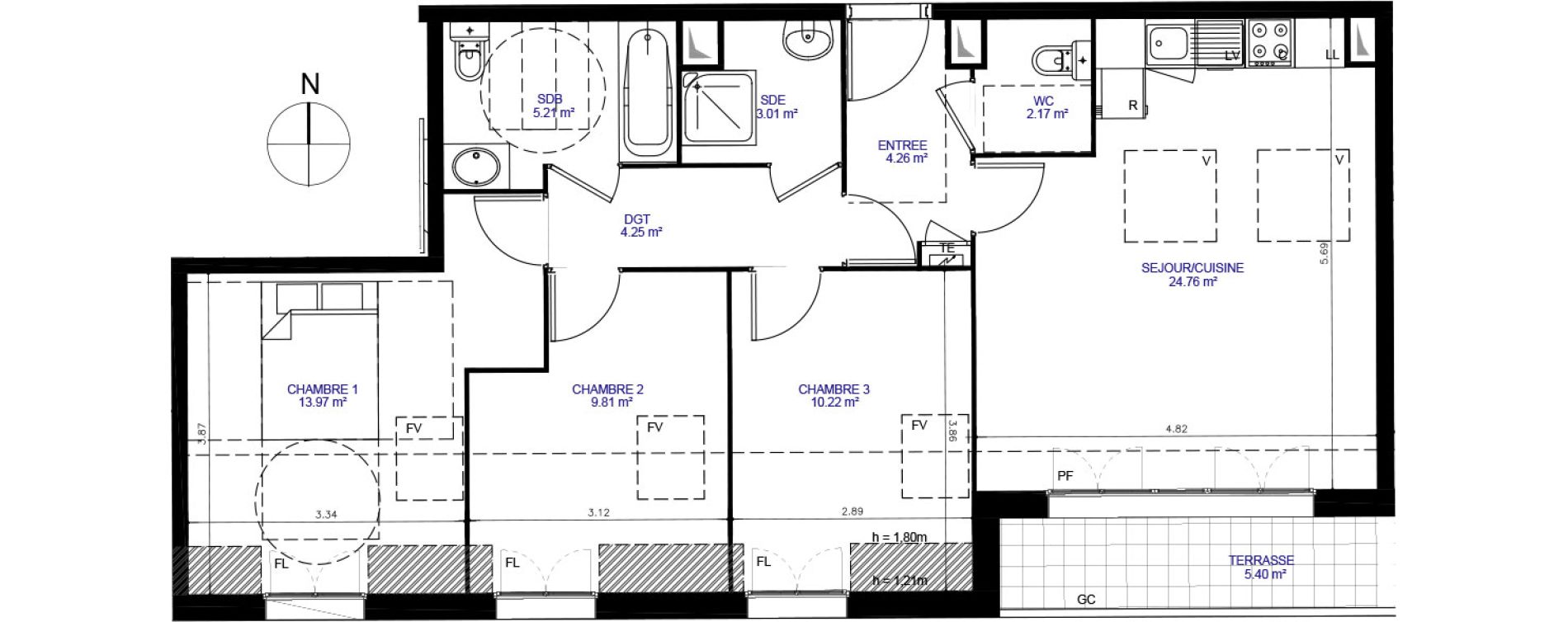 Appartement T4 de 77,66 m2 &agrave; Moissy-Cramayel Centre