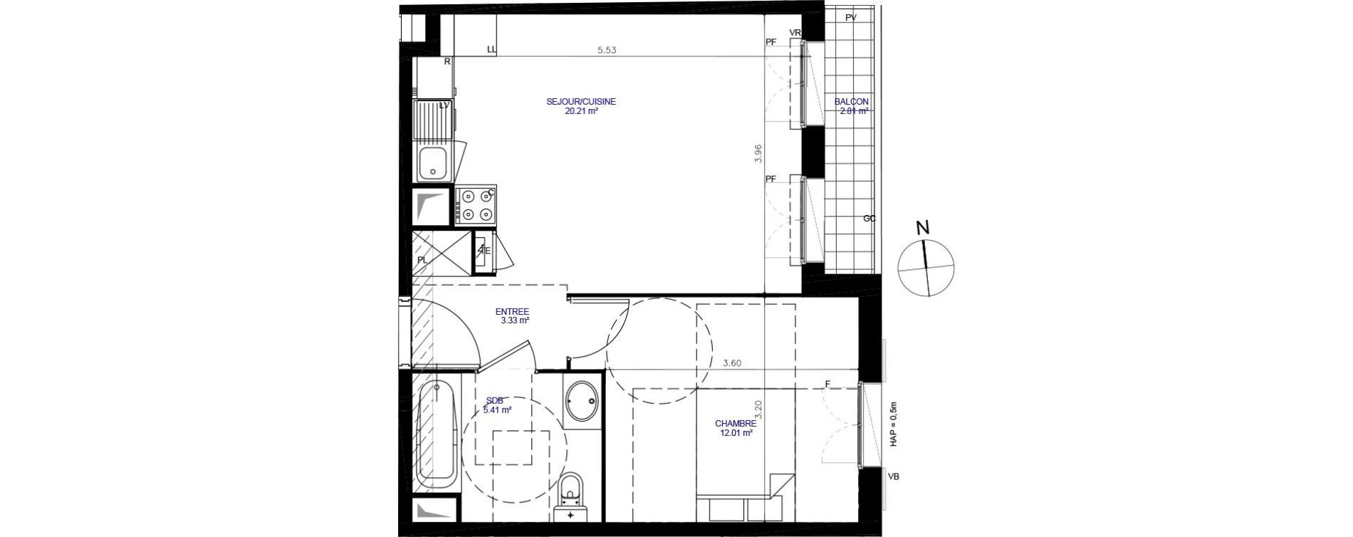 Appartement T2 de 40,96 m2 &agrave; Moissy-Cramayel Centre