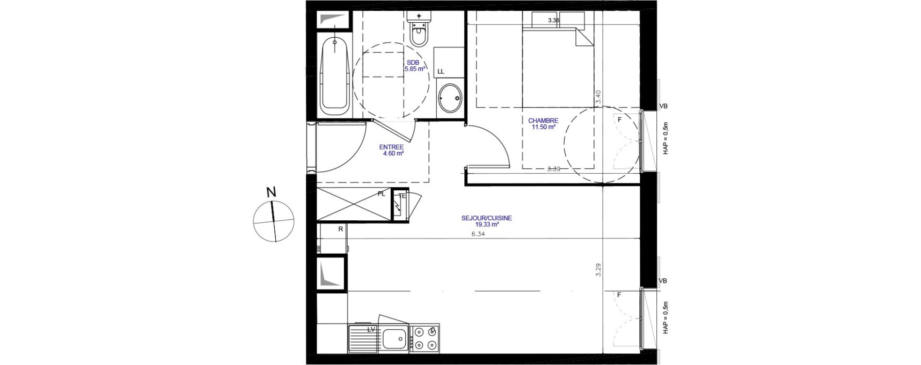 Appartement T2 de 41,28 m2 &agrave; Moissy-Cramayel Centre