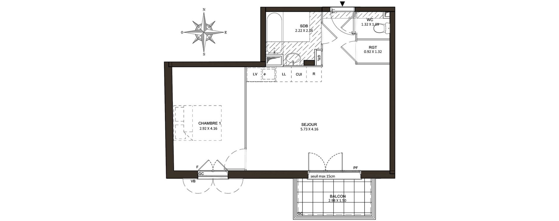 Appartement T2 de 45,67 m2 &agrave; Mont&eacute;vrain Centre