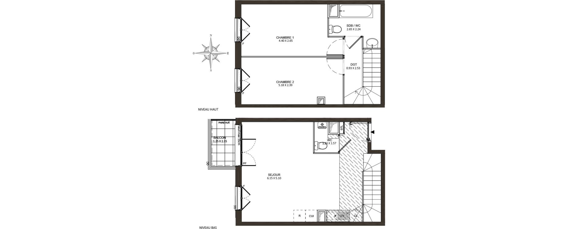 Duplex T3 de 62,72 m2 &agrave; Mont&eacute;vrain Centre