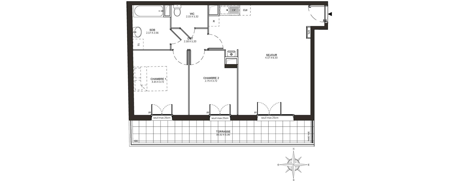 Appartement T3 de 63,20 m2 &agrave; Mont&eacute;vrain Centre