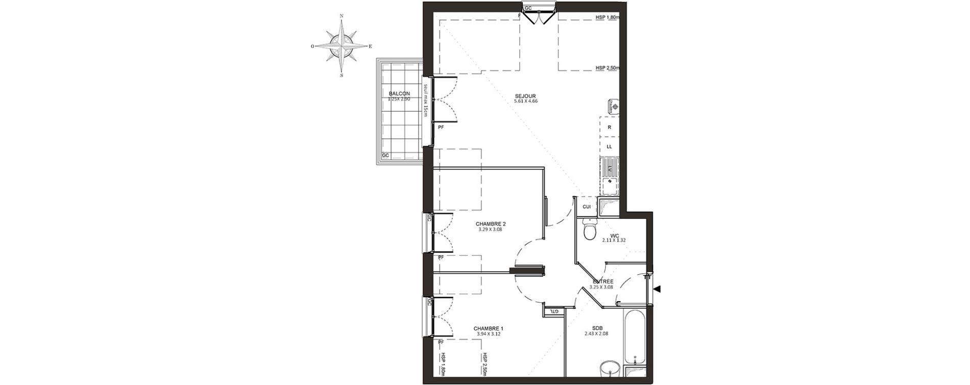 Appartement T3 de 61,16 m2 &agrave; Mont&eacute;vrain Centre