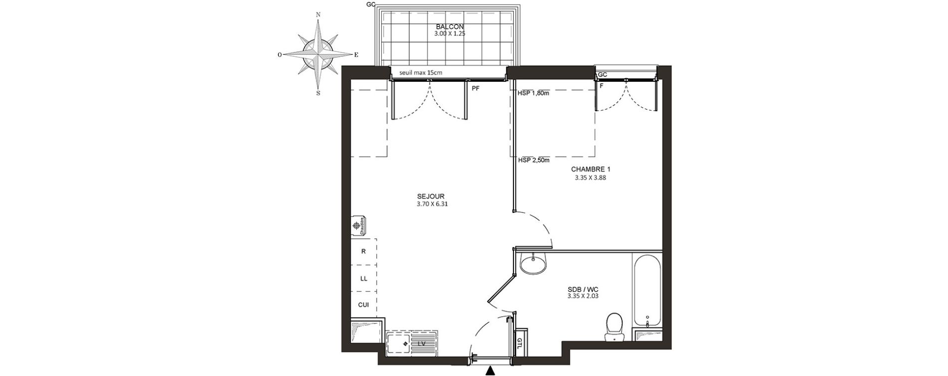 Appartement T2 de 41,79 m2 &agrave; Mont&eacute;vrain Centre