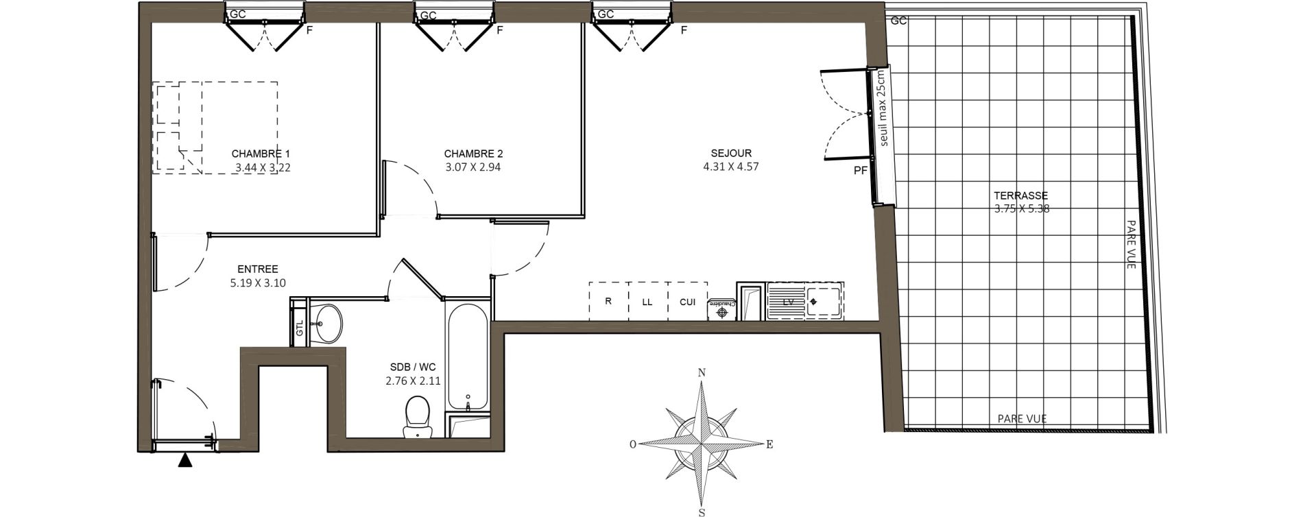 Appartement T3 de 55,66 m2 &agrave; Mont&eacute;vrain Centre