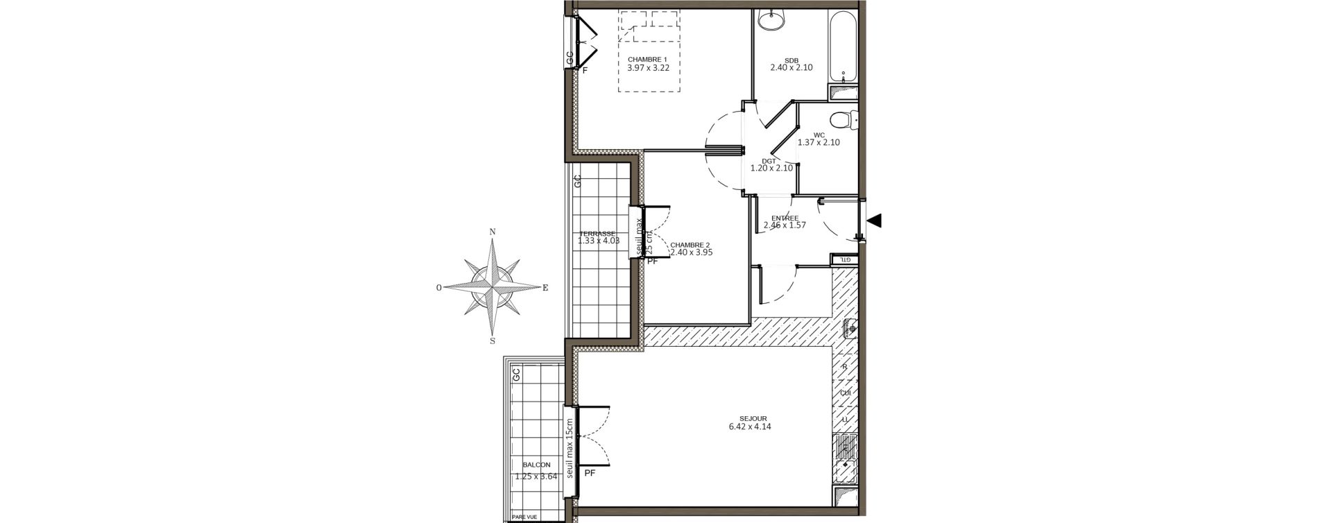 Appartement T3 de 64,44 m2 &agrave; Mont&eacute;vrain Centre