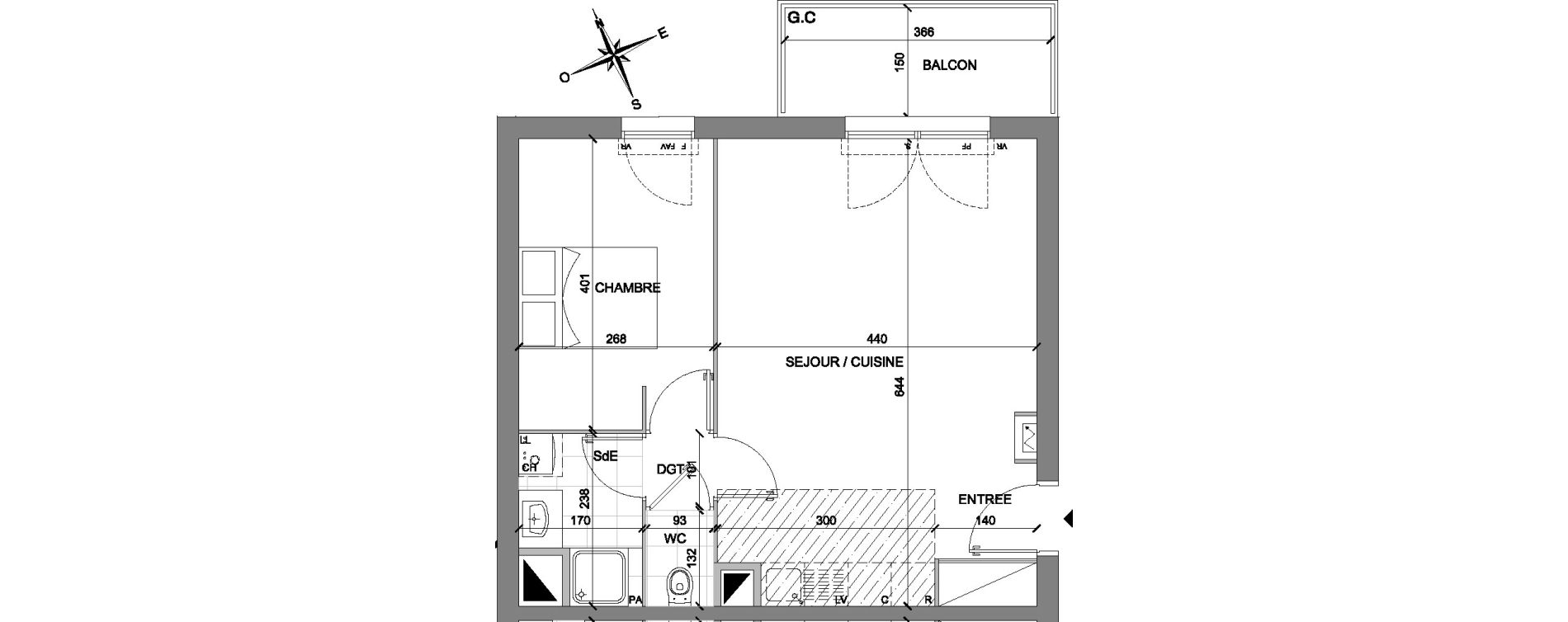 Appartement T2 de 44,10 m2 &agrave; Mont&eacute;vrain Centre
