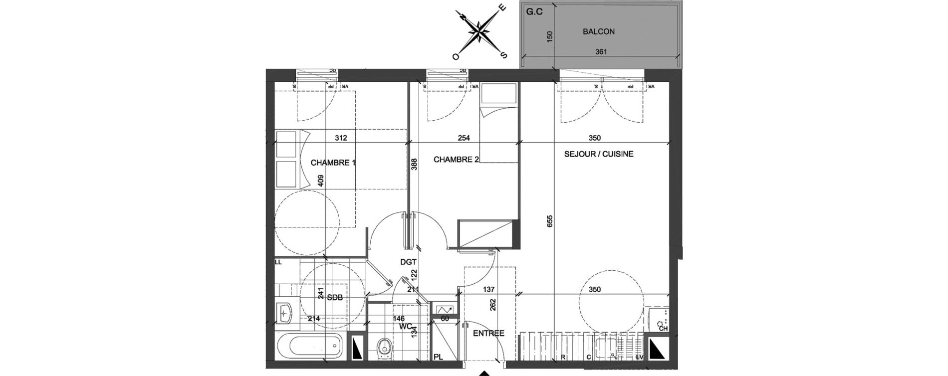 Appartement T3 de 58,45 m2 &agrave; Mont&eacute;vrain Centre