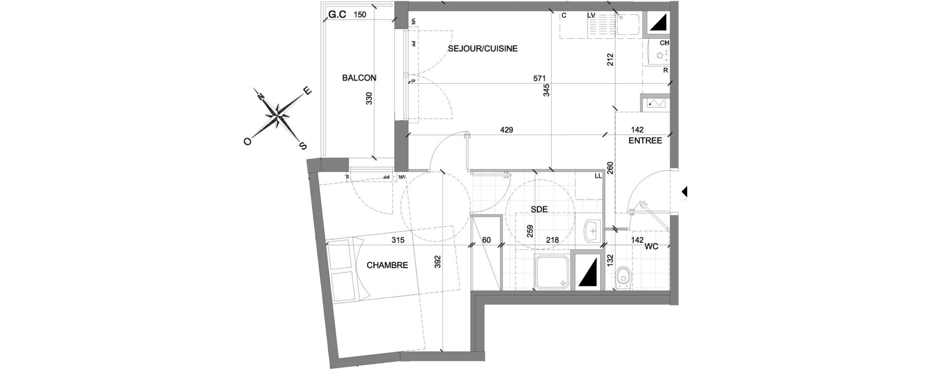 Appartement T2 de 41,76 m2 &agrave; Mont&eacute;vrain Centre