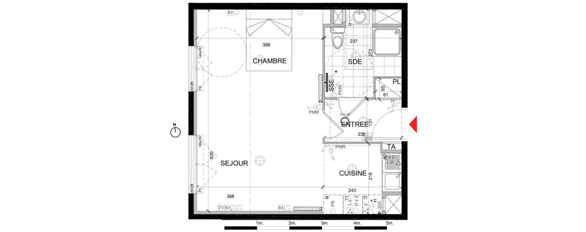 Appartement T1 de 37,61 m2 &agrave; Mont&eacute;vrain Centre