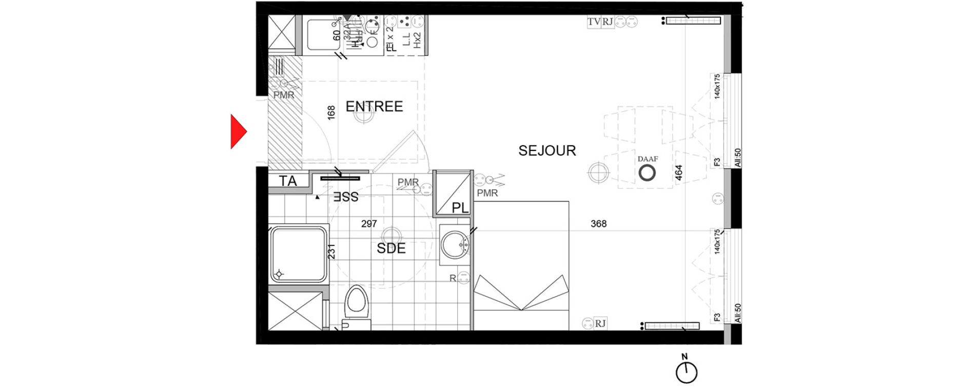 Appartement T1 de 29,68 m2 &agrave; Mont&eacute;vrain Centre