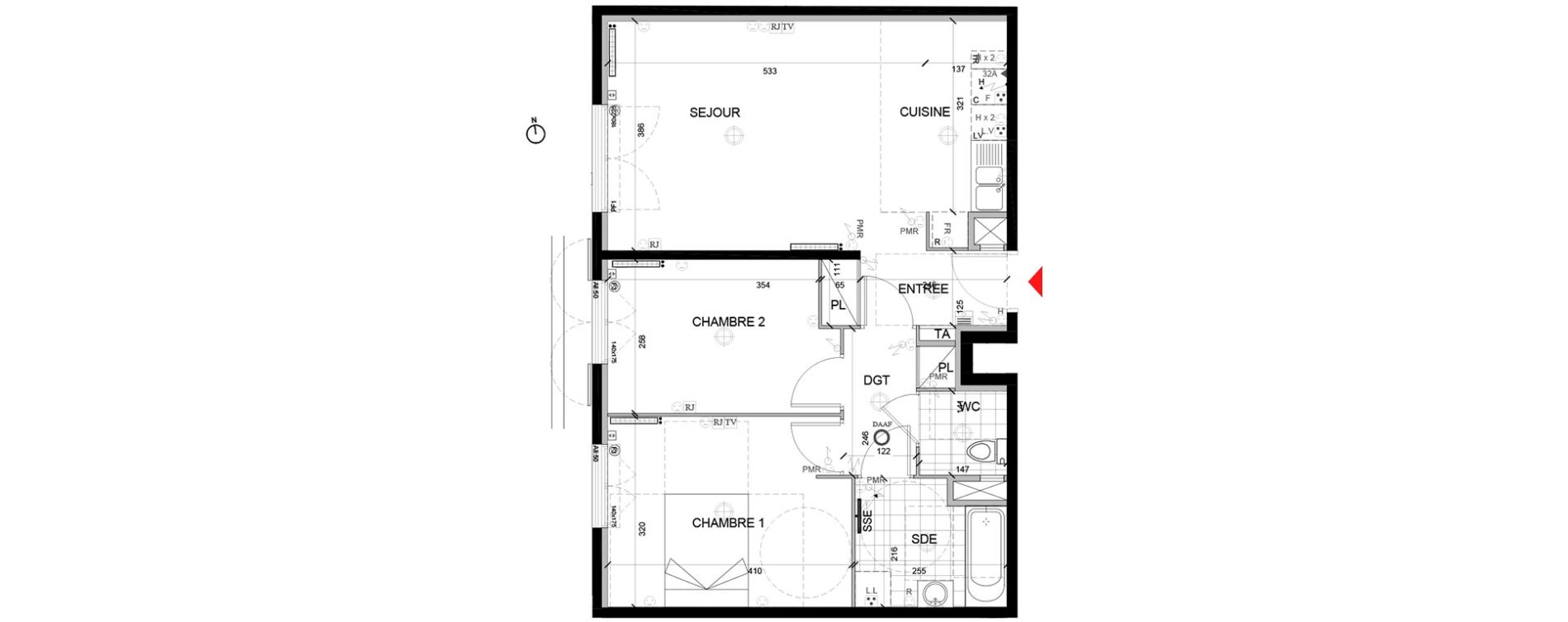 Appartement T3 de 62,31 m2 &agrave; Mont&eacute;vrain Centre