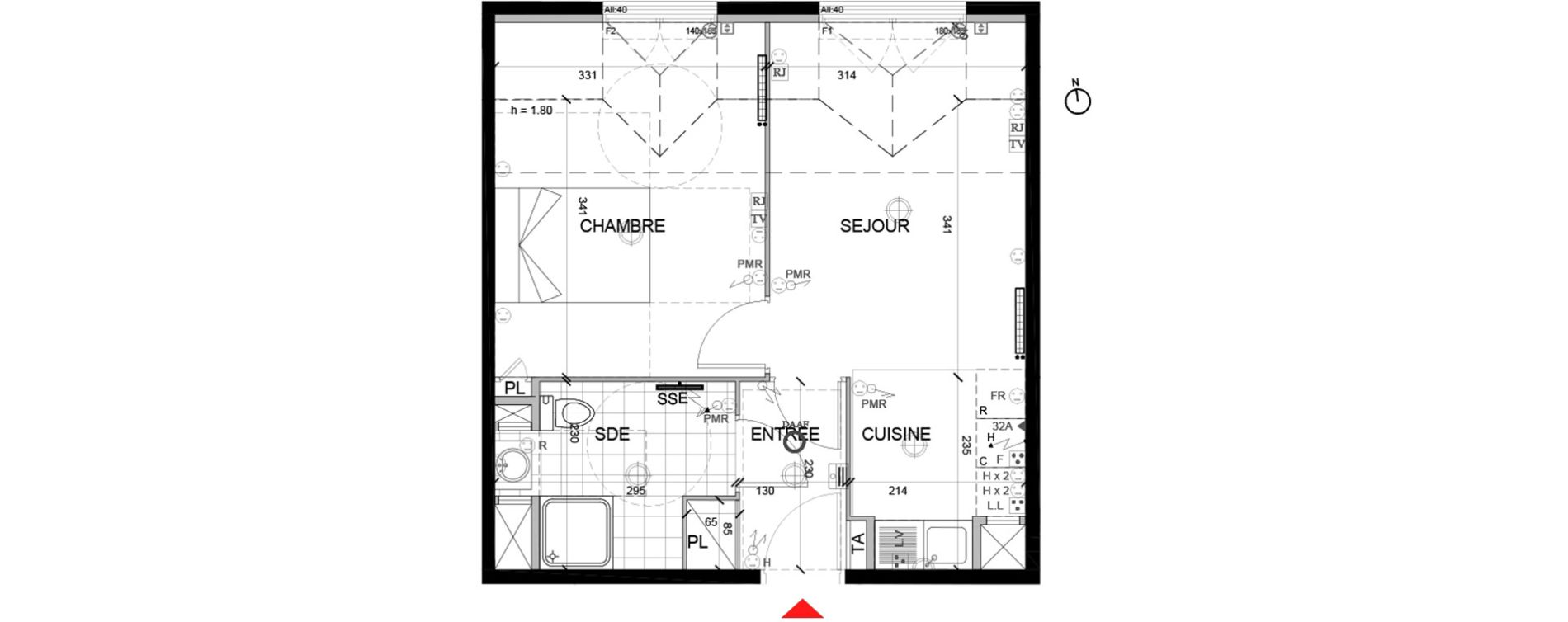 Appartement T2 de 38,46 m2 &agrave; Mont&eacute;vrain Centre